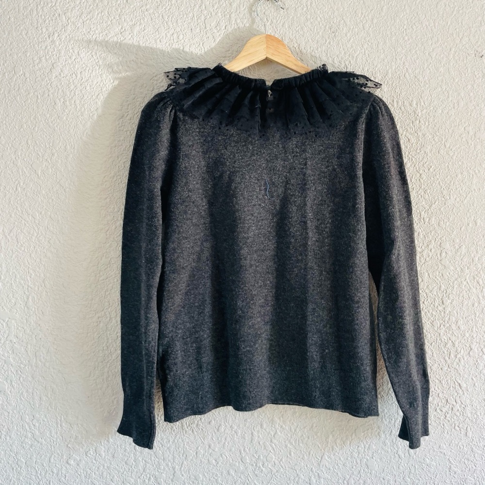 Boden Grey Tulle Ruffle Neck Sweater - Picture 5 of 12